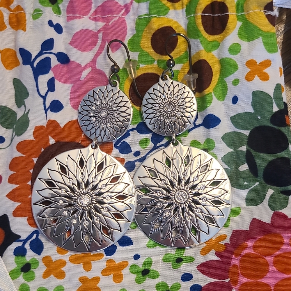Silver Floral Dangle Earrings